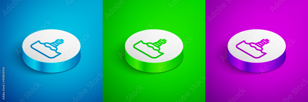 Isometric line Floating buoy on the sea icon isolated on blue, green and purple background. White circle button. Vector Isometric line Floating buoy on the sea icon isolated on blue, green and purple background. White circle button. Vector