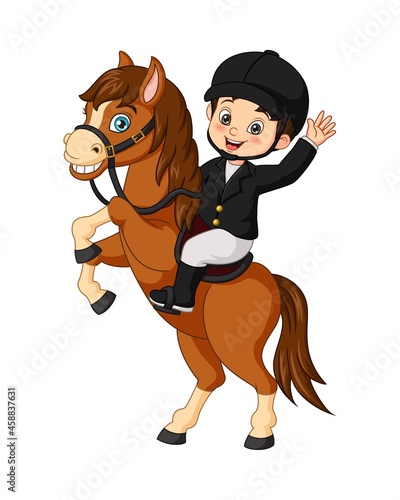 Cartoon little boy riding a horse