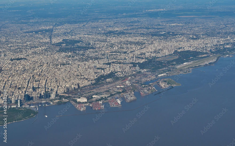 Aerial View of Rio de Janeiro Argentina with Coastline and Sea Port