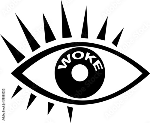 Open eye as a symbol for woke social standings, EPS 8 vector illustration, no white objects, black silhouette only