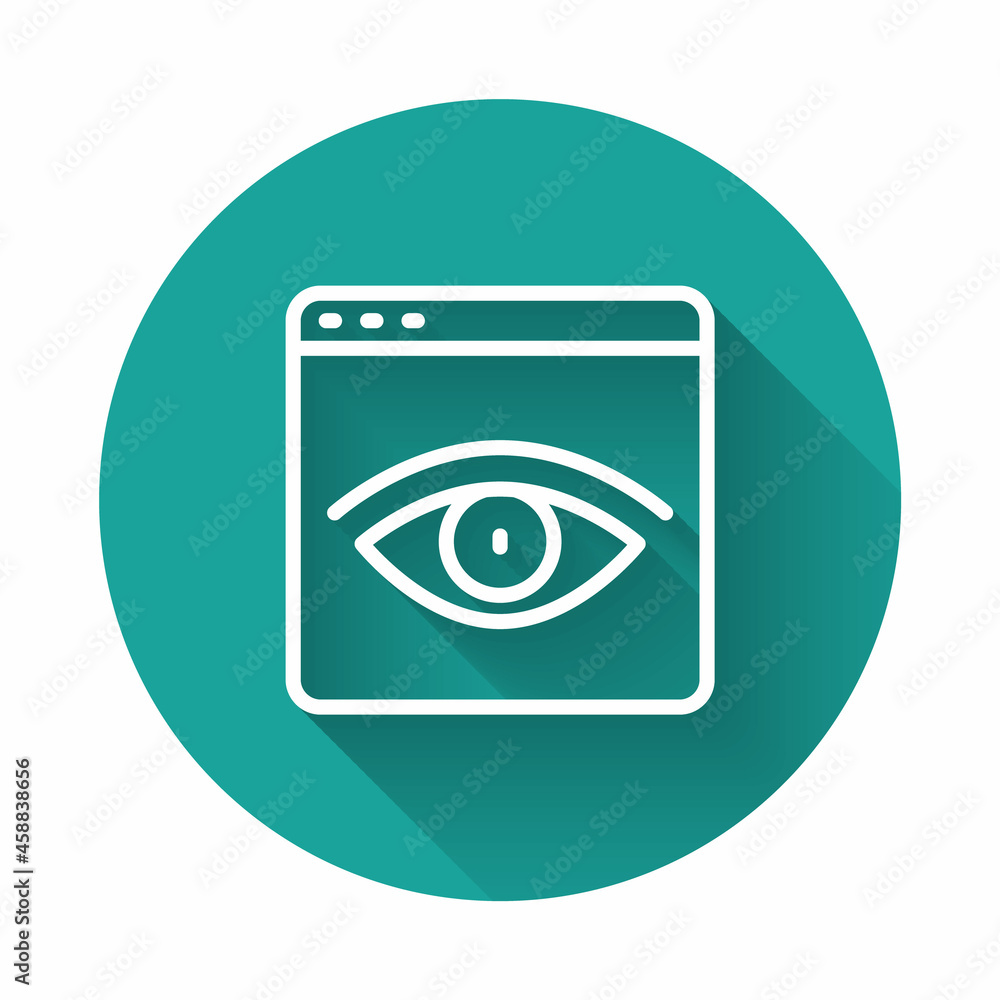 White line Browser incognito window icon isolated with long shadow background. Green circle button. Vector White line Browser incognito window icon isolated with long shadow background. Green circle button. Vector