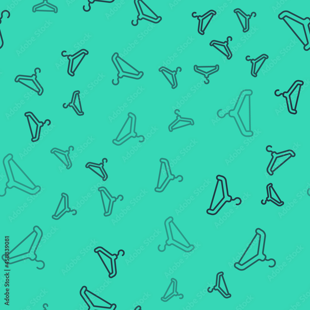 Black line Hanger wardrobe icon isolated seamless pattern on green background. Cloakroom icon. Clothes service symbol. Laundry hanger sign. Vector Black line Hanger wardrobe icon isolated seamless pattern on green background. Cloakroom icon. Clothes service symbol. Laundry hanger sign. Vector