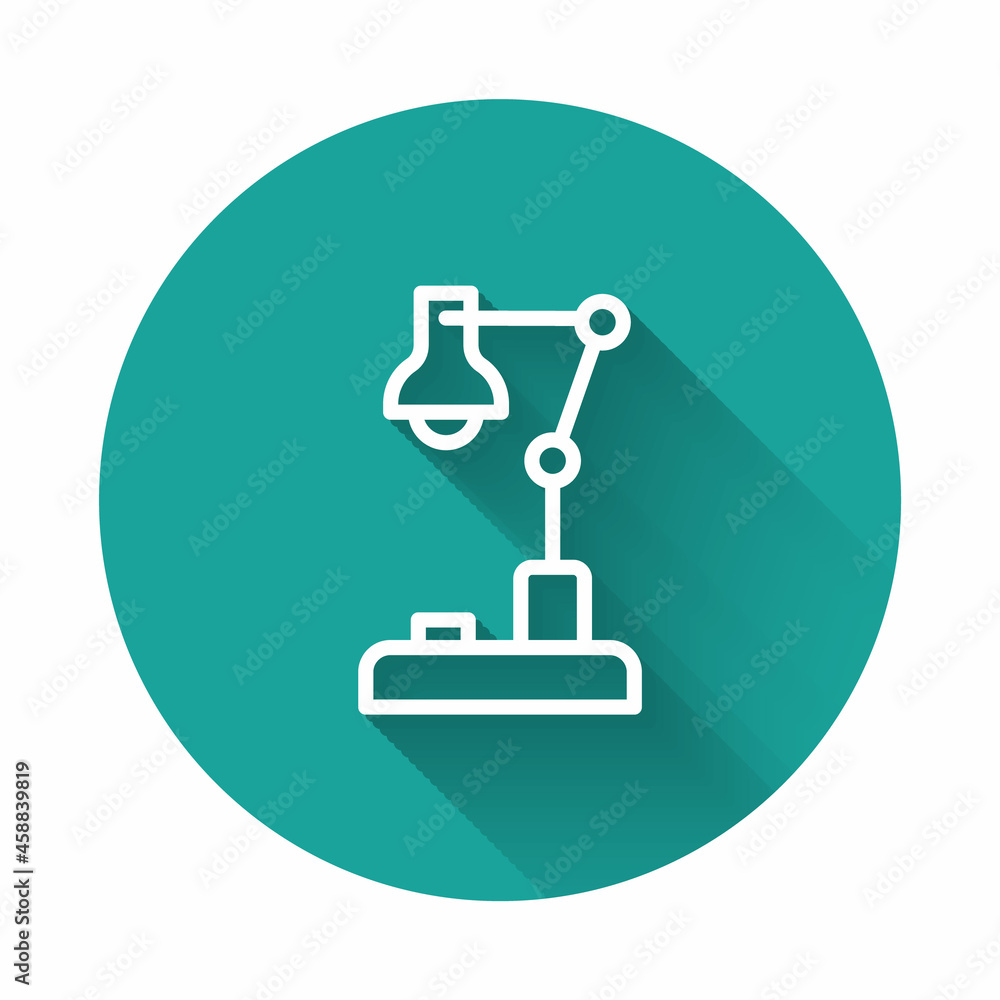 White line Table lamp icon isolated with long shadow background. Green circle button. Vector White line Table lamp icon isolated with long shadow background. Green circle button. Vector