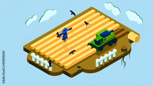 Agricultural Industry, Harvesting a Wheat Field with a Combine Harvester