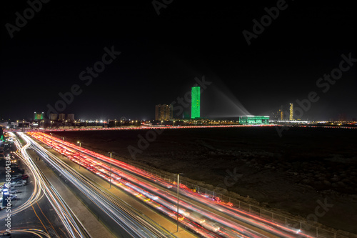 Jeddah, Saudi Arabia, September 2021. Busy Kings road on the special night of Saudi Arabian national day 2021