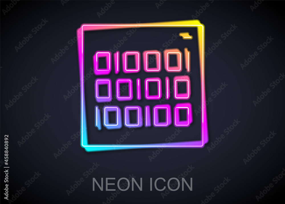 Glowing neon line Binary code icon isolated on black background. Vector Glowing neon line Binary code icon isolated on black background. Vector
