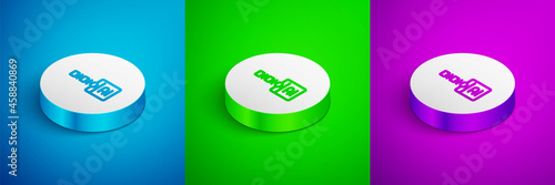 Isometric line Binary code icon isolated on blue, green and purple background. White circle button. Vector