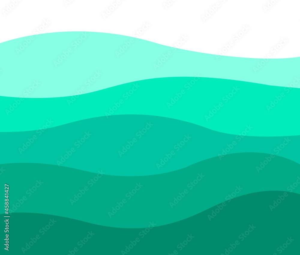Fototapeta premium turquoise dynamic water with waves in different greenish blue tones - digital flat design background view from above 