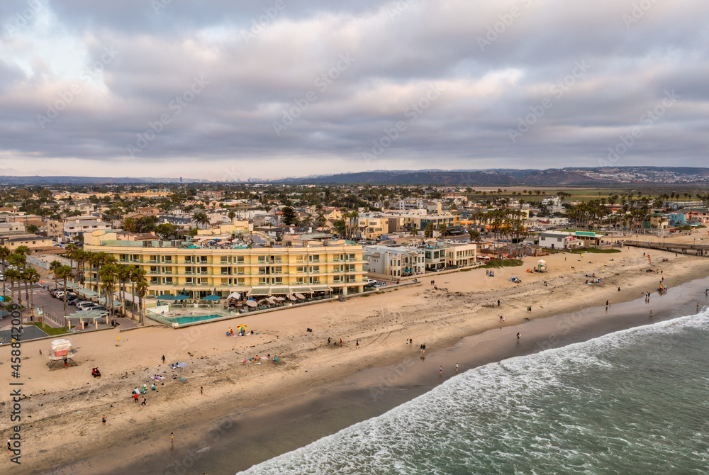City of Imperial Beach with people enjoying beach and surf