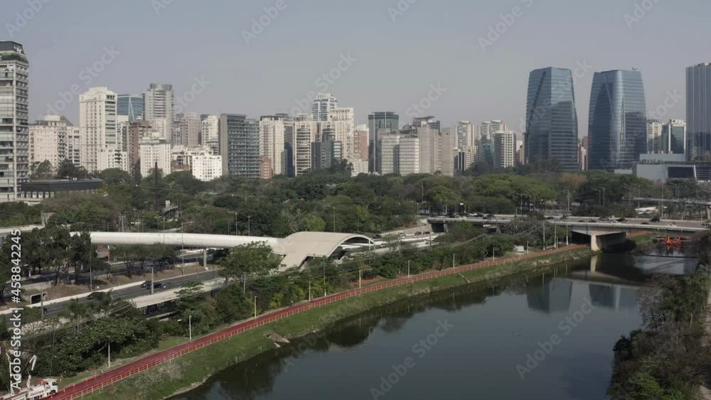 City of Sao Paulo Brazil. Marginal Pinheiros Avenue and Pinheiros River. City of Sao Paulo Brazil. Marginal Pinheiros Avenue and Pinheiros River.