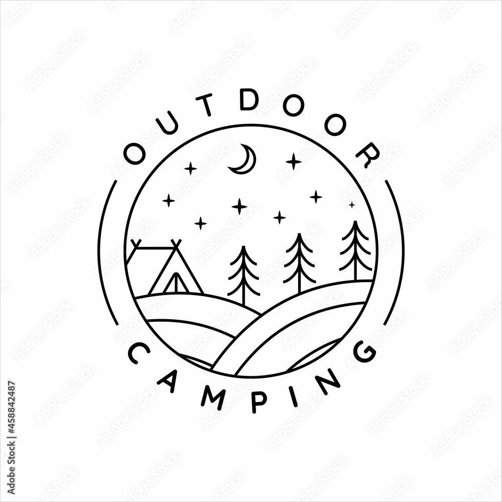 camping logo line art simple minimalist vector illustration template