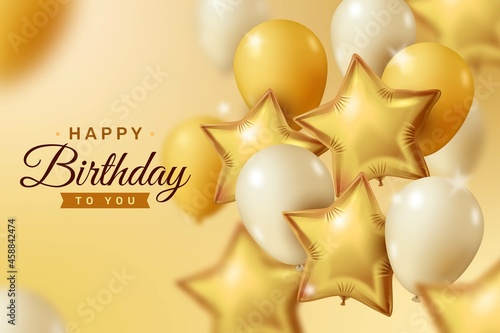 golden white realistic happy birthday balloons background vector design illustration