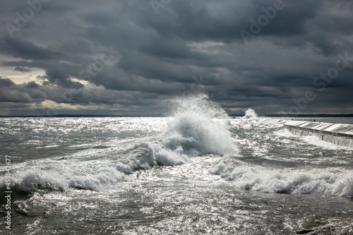 Tall waves under stormy weather conditions in Lake Superior