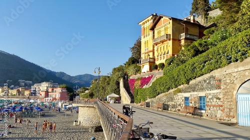 view of levanto beach riviera in cinque terre Italy 