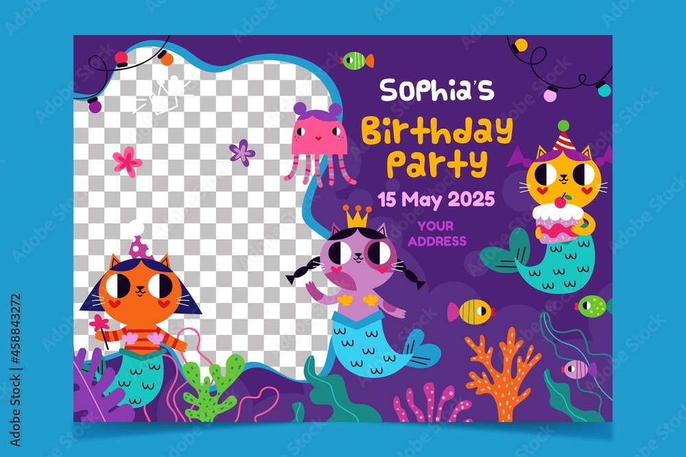 birthday invitation template girl with photo vector design illustration birthday invitation template girl with photo vector design illustration