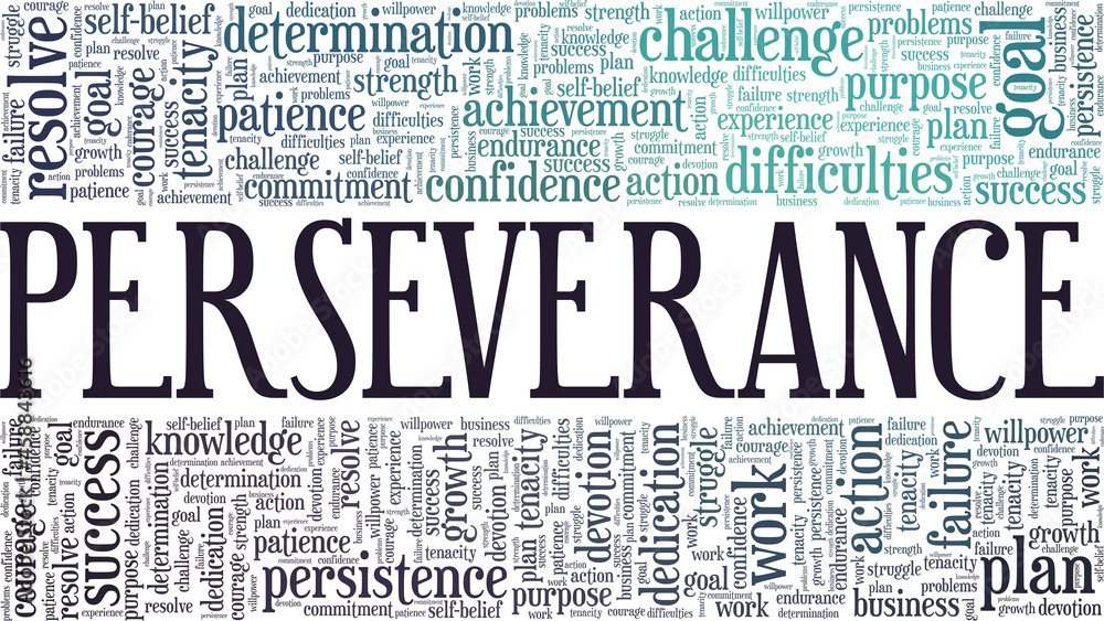 Perseverance vector illustration word cloud isolated on white background.