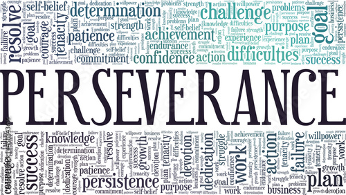 Perseverance vector illustration word cloud isolated on white background.