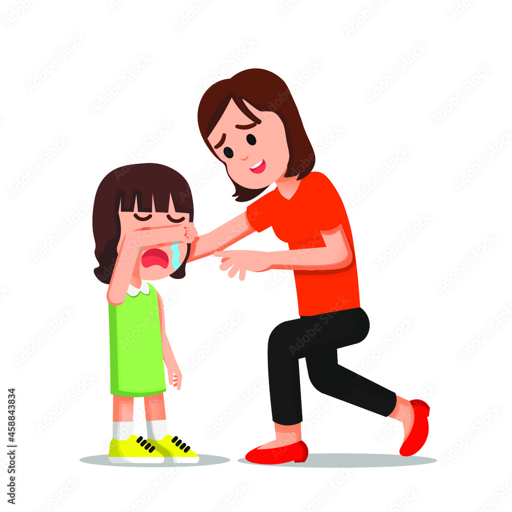 A mother tries to calm her crying daughter A mother tries to calm her crying daughter