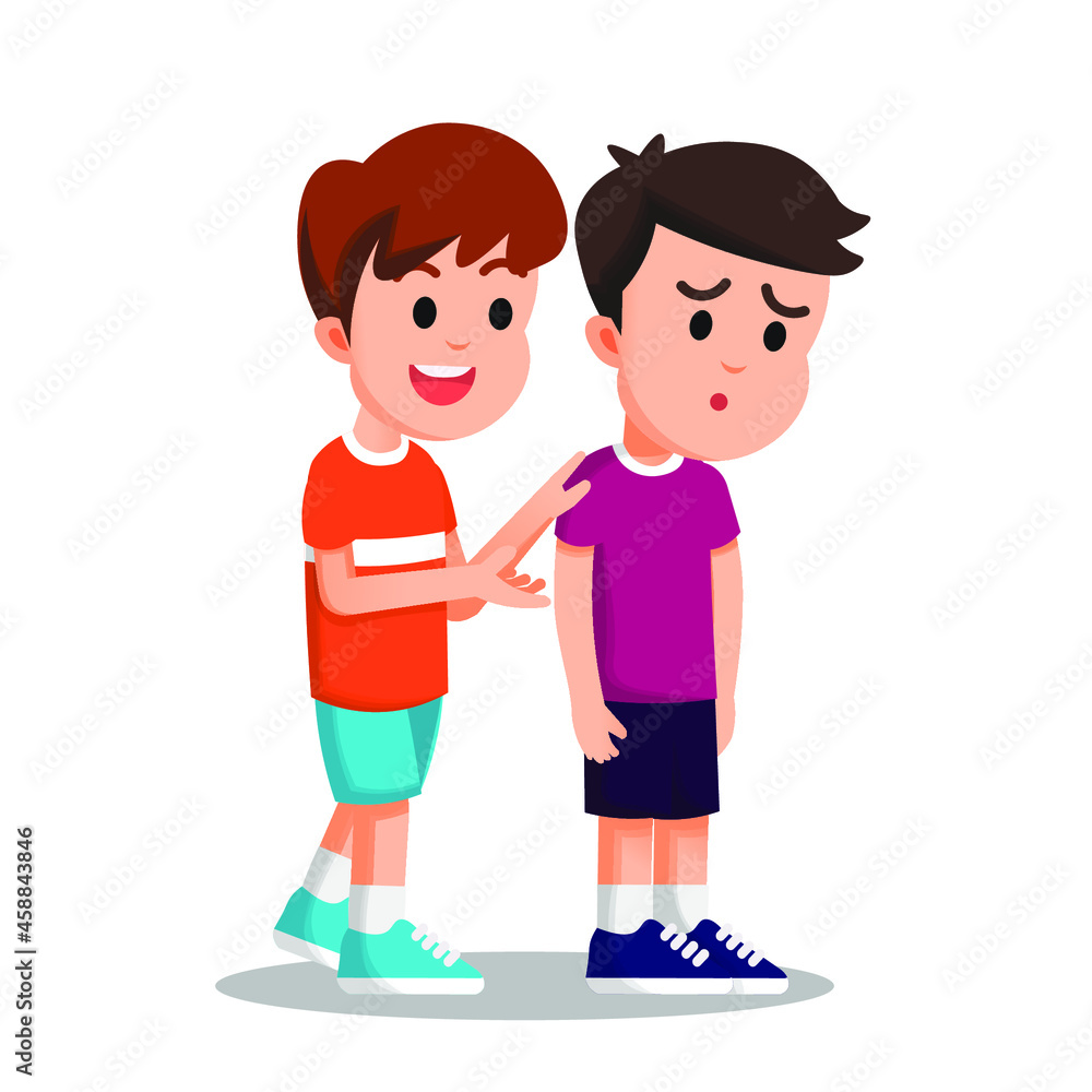 boy trying to comfort his friend who looks desperate boy trying to comfort his friend who looks desperate