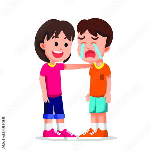 Little girl tries to calm her crying friend