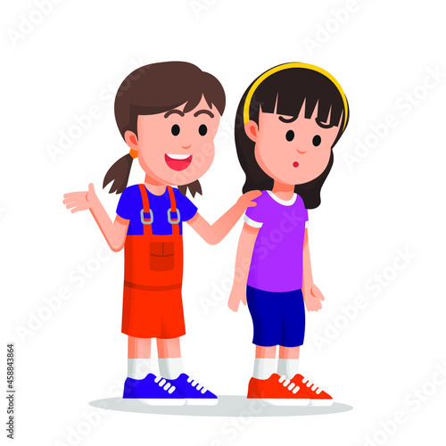 little girl tries to cheer up her friend who looks sad