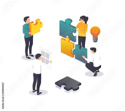 The team is putting together a puzzle with an instruction