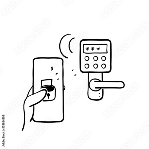 hand drawn doodle mobile smart lock door icon illustration vector isolated