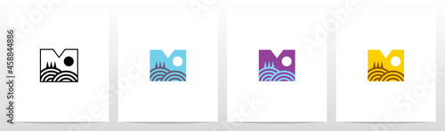 Hill With Trees Letter Logo Design M