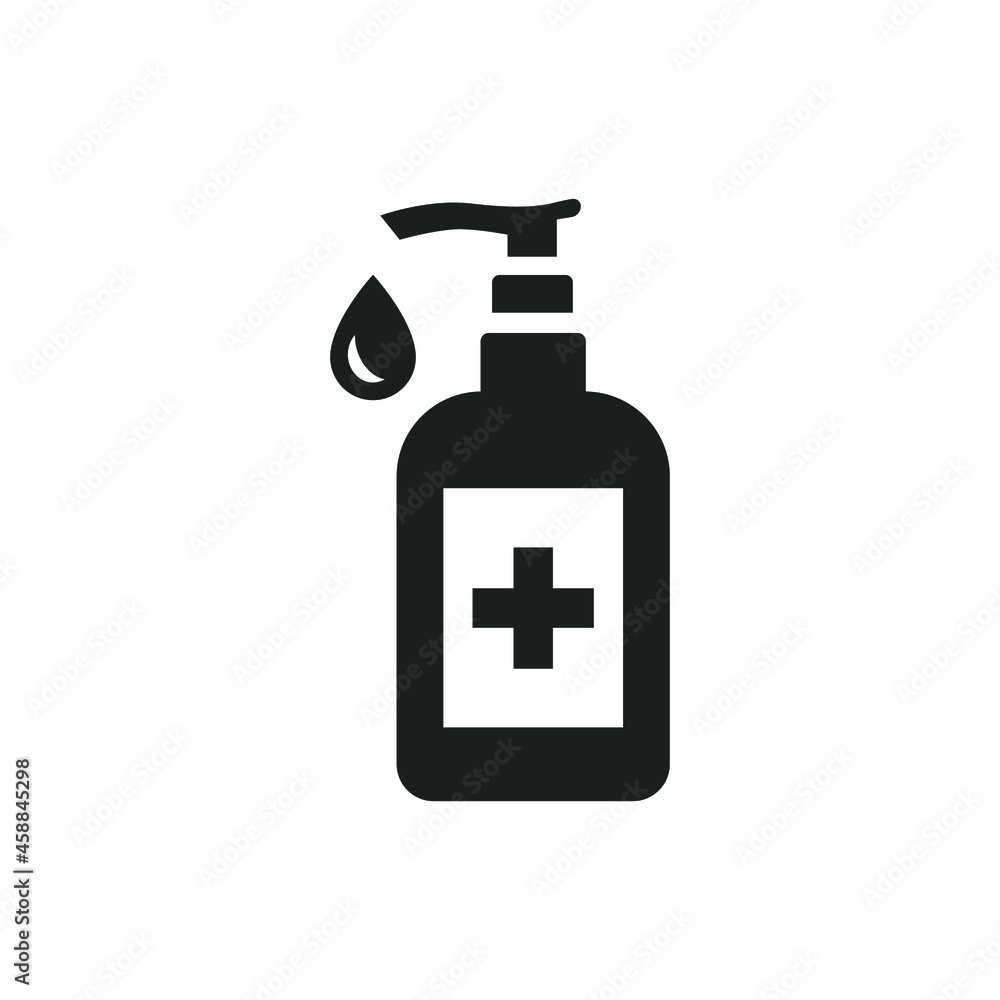 Hand sanitizer icon. Simple solid style. Gel, disinfect, antibacterial, wash, bottle pump, dispenser, container, soap, cleanser, health concept. Vector illustration isolated on white background EPS 10 Hand sanitizer icon. Simple solid style. Gel, disinfect, antibacterial, wash, bottle pump, dispenser, container, soap, cleanser, health concept. Vector illustration isolated on white background EPS 10