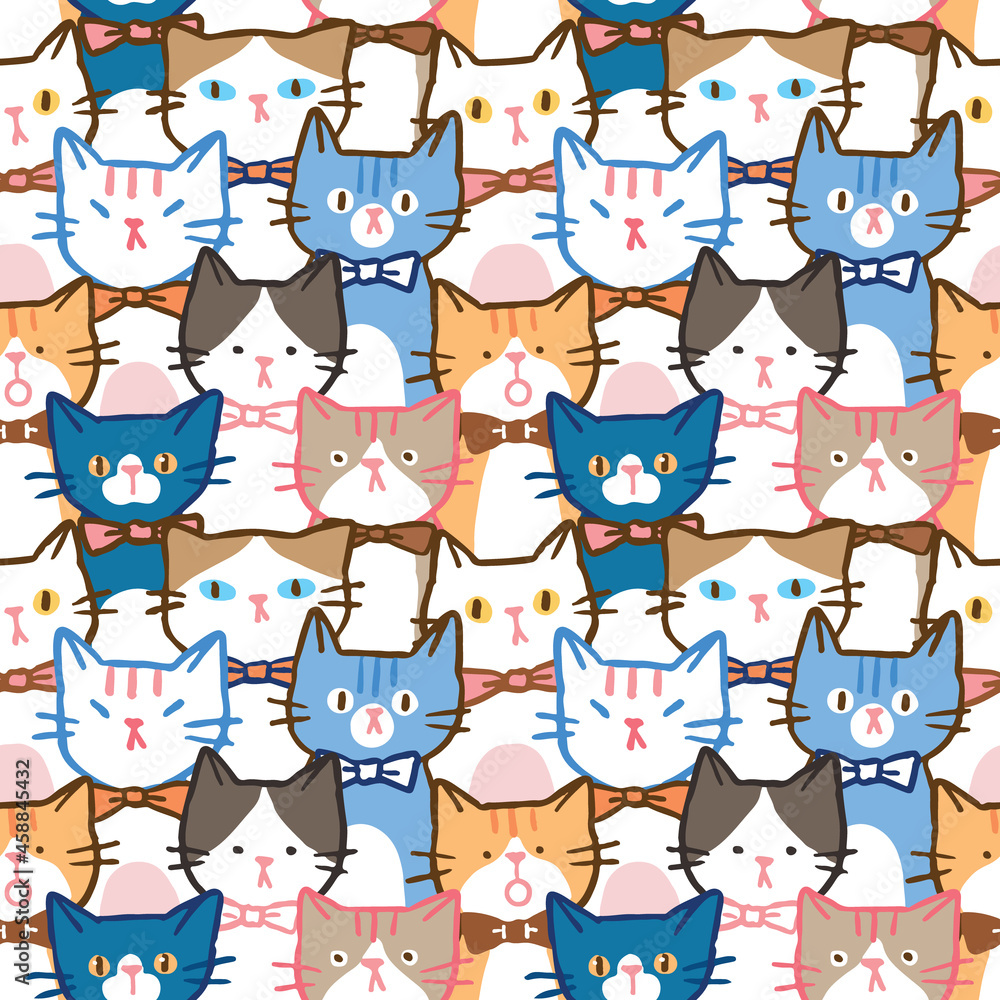 Seamless Pattern of Cartoon Cat Illustration