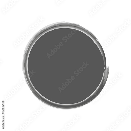 Gray circle icon. Abstract ink sign. Paint brush picture. Realistic freehand art. Vector illustration. Stock image. 