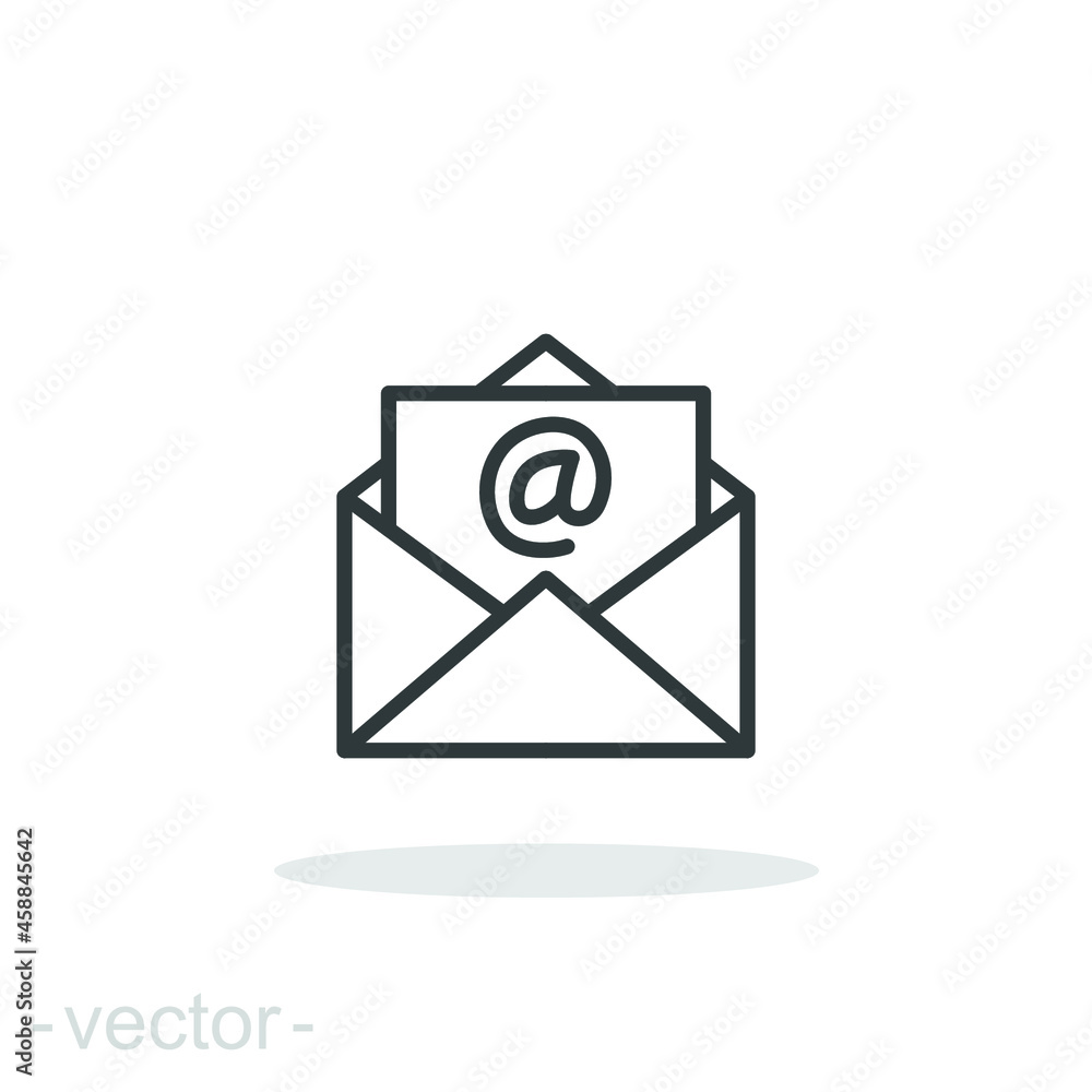 Email icon. Simple outline style. Mail, newsletter, thin line, letter, symbol, pictogram, address, open message send concept. Vector illustration isolated on white background. Editable stroke EPS 10 Email icon. Simple outline style. Mail, newsletter, thin line, letter, symbol, pictogram, address, open message send concept. Vector illustration isolated on white background. Editable stroke EPS 10