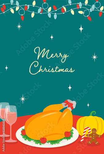 vector background with Christmas dinner for banners, cards, flyers, social media wallpapers, etc.