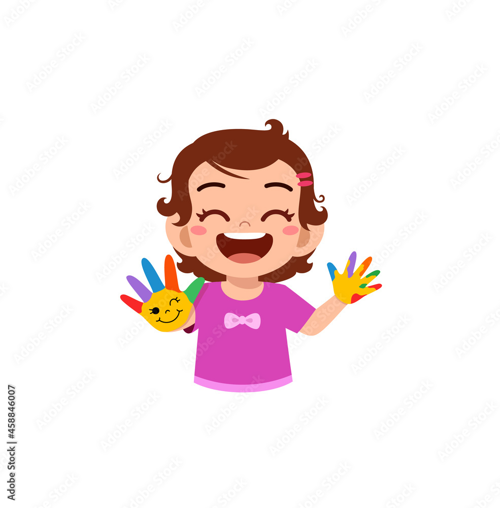 cute little girl using paint to hand for art cute little girl using paint to hand for art