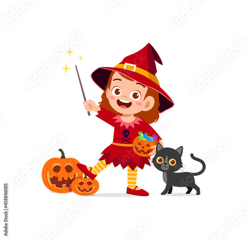 cute little girl wear witch costume for halloween