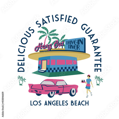 Drive in Dinner with retro style design, perfect for tshirt design