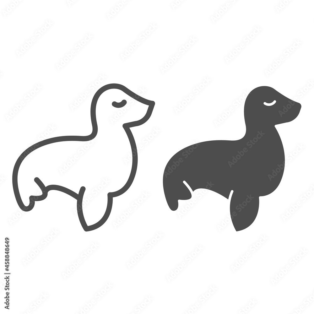 Fur seal, sea lion line and solid icon, oil industry concept, aquatic animal vector sign on white background, outline style icon for mobile concept and web design. Vector graphics.
