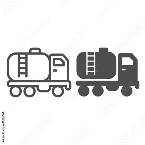 Fuel tank truck, gasoline tanker line and solid icon, oil industry concept, cargo, gas, oil vector sign on white background, outline style icon for mobile concept and web design. Vector graphics.
