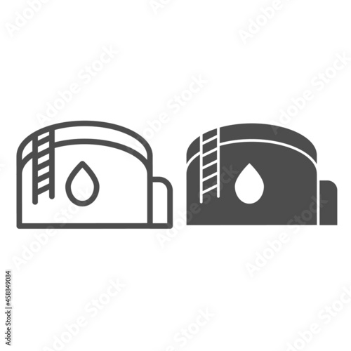 Oil storage tank with drop of oil and ladder line and solid icon, oil industry concept, depot vector sign on white background, outline style icon for mobile concept and web design. Vector graphics.