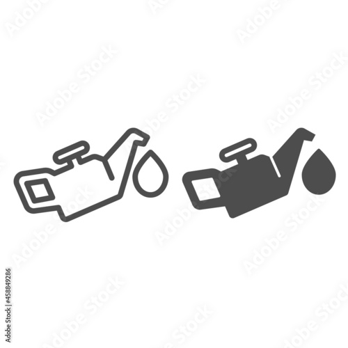 Oil lamp and oil drop, motor lubricant line and solid icon, oil industry concept, engine fuel vector sign on white background, outline style icon for mobile concept and web design. Vector graphics.