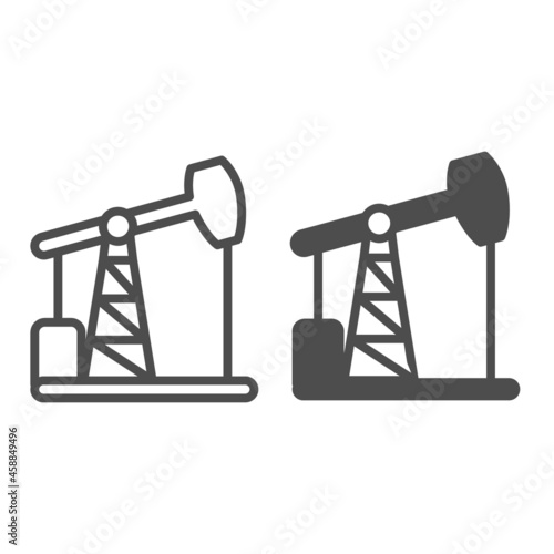 Oil pump jack, oil extraction station, rig line and solid icon, oil industry concept, pumpjack vector sign on white background, outline style icon for mobile concept and web design. Vector graphics.