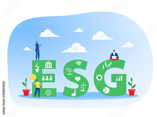 ESG or ecology problem concept, businessman leader seedling growth invest concept vector illustrator
