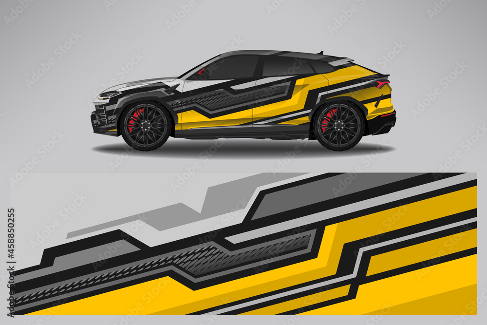 Wrap car vector design decal. Graphic abstract line racing background design for vehicle, race car, rally, adventure livery camouflage.