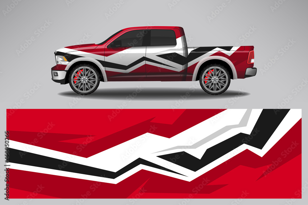 Fototapeta premium Wrap car vector design decal. Graphic abstract line racing background design for vehicle, race car, rally, adventure livery camouflage.