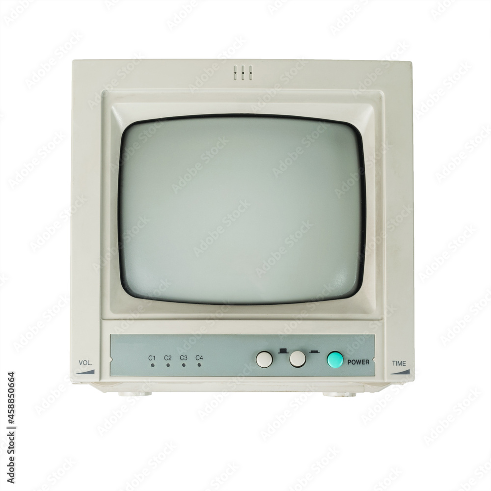 Front view of a retro monitor isolated on a white background.