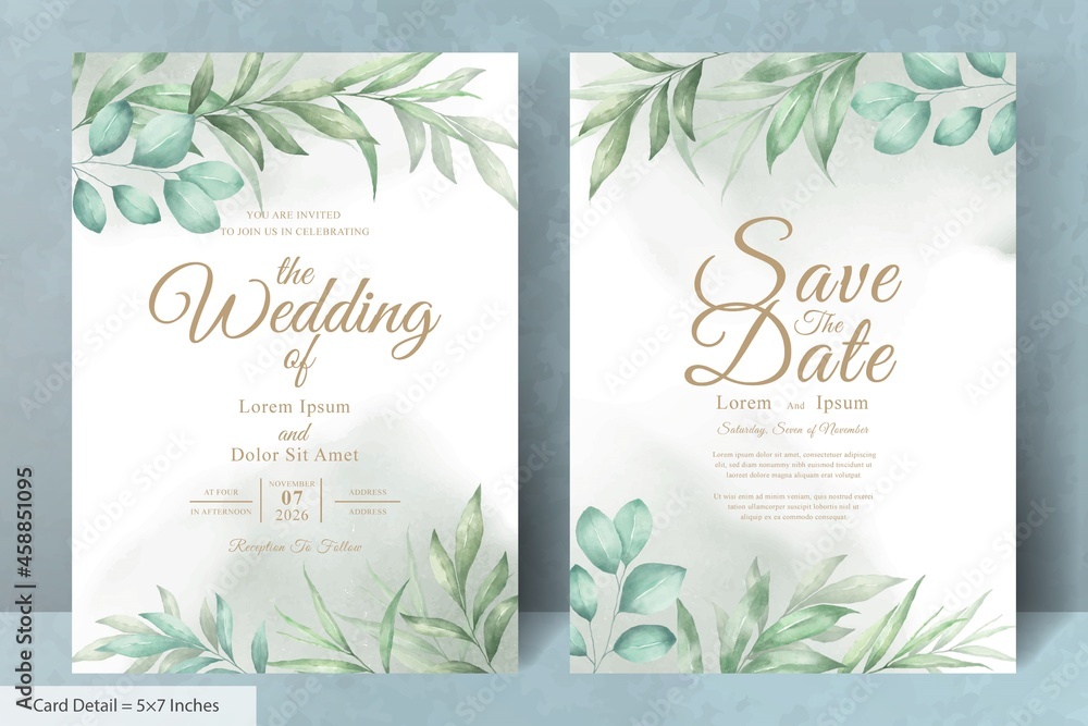 Minimalist Watercolor Floral Wedding Invitation Cards Template