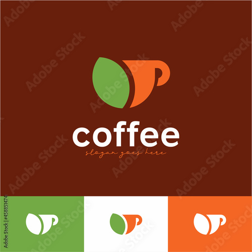 cup icon coffee beans leaf drink logo shop vector illustration design template