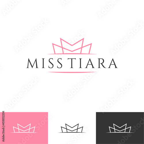 Vintage Elegant Gold Tiara Logo symbol. Luxury geometric royal logotype sign mark. Abstract beauty care facial fashion makeup skin care cosmetic icon vector design