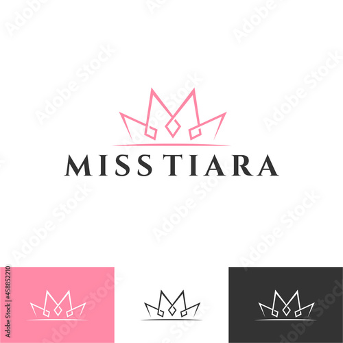 Vintage Elegant Gold Tiara Logo symbol. Luxury geometric royal logotype sign mark. Abstract beauty care facial fashion makeup skin care cosmetic icon vector design