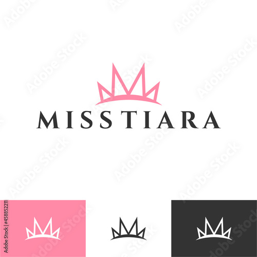 Vintage Elegant Gold Tiara Logo symbol. Luxury geometric royal logotype sign mark. Abstract beauty care facial fashion makeup skin care cosmetic icon vector design